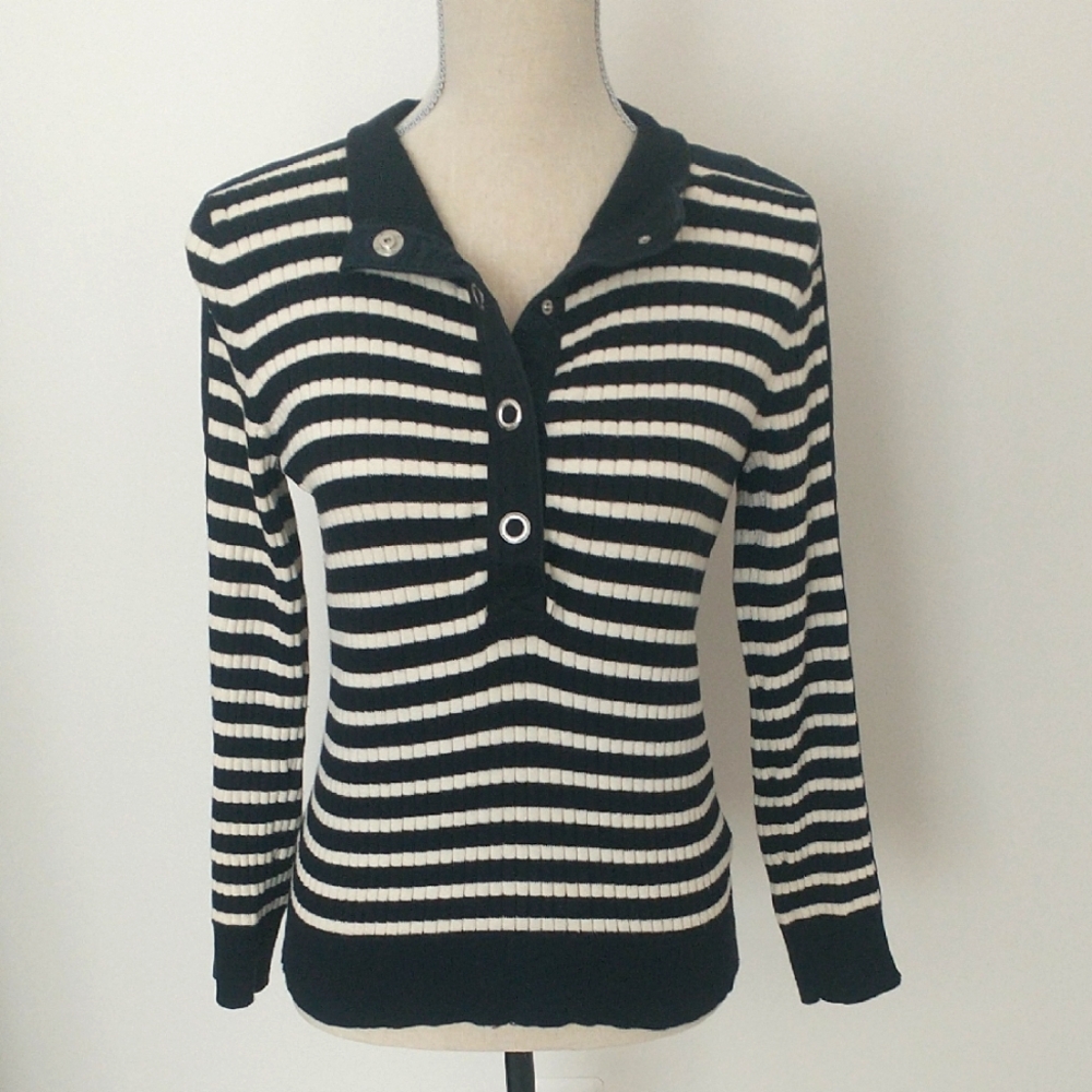 Lauren Ralph Lauren Striped Black and White Sweater Size S